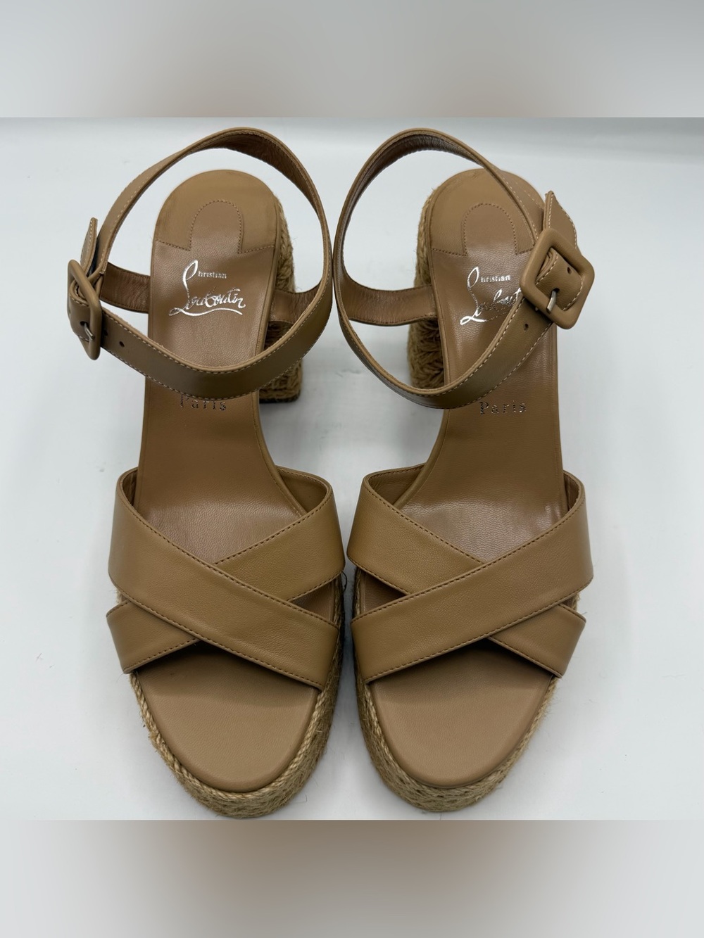 NIB Christian Louboutin Calakala 70 mm Toffee Tan Leather Platform Heel Pumps